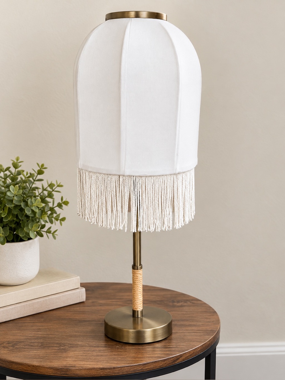 White Fringe Table Lamp by